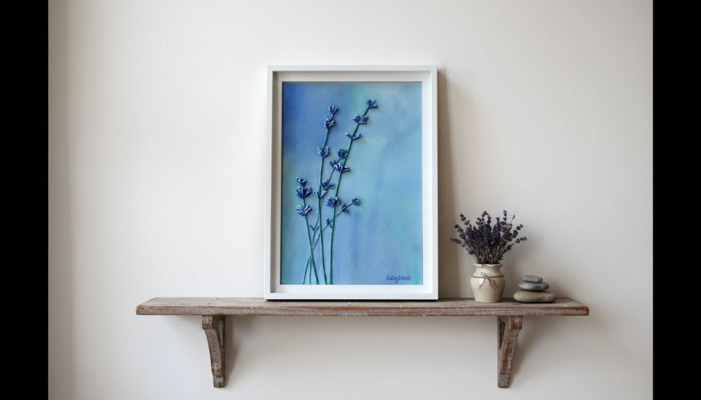 Lavender Textured String Art in Blue, Cottagecore Decor - Image 3