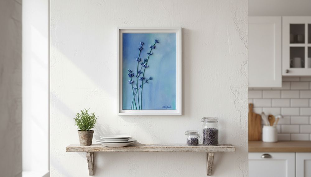 Lavender Textured String Art in Blue, Cottagecore Decor