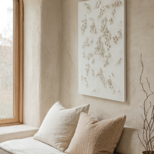 Abstract Tree Lichen Textured Wall Art White on White