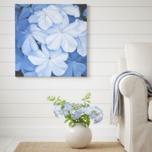 Plumbago Painting Blue Floral Art Botanical Wall Decor - Serene Flower Artwork on Canvas of Cape Plumbago