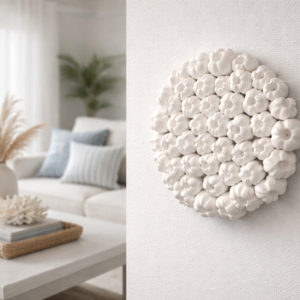 Barnacle Handmade Clay Wall Sculpture Ocean Art White Clay Coastal Decor