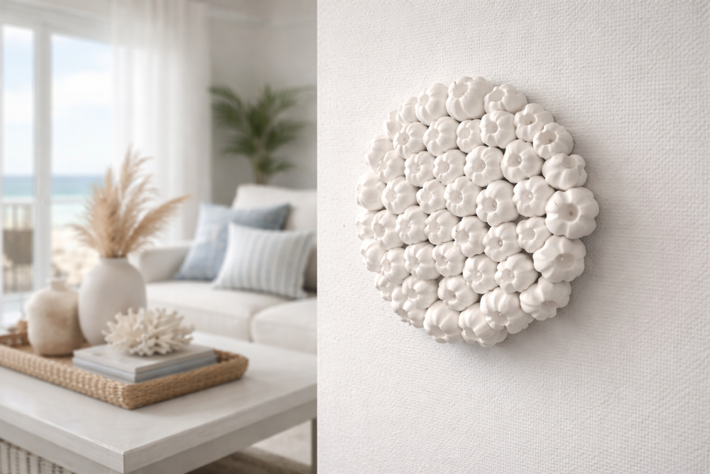 Barnacle Handmade Clay Wall Sculpture Ocean Art White Clay Coastal Decor