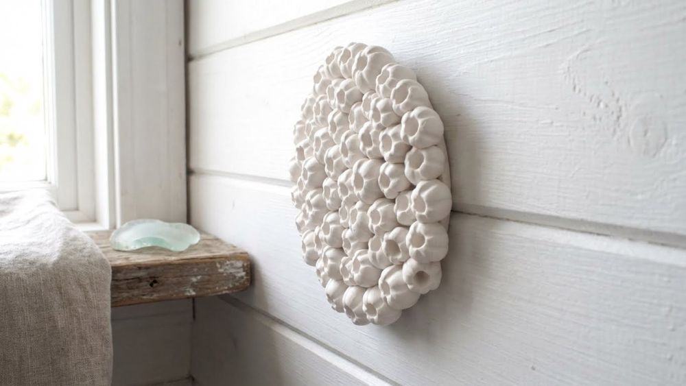 Barnacle Handmade Clay Wall Sculpture Ocean Art White Clay Coastal Decor - Image 3