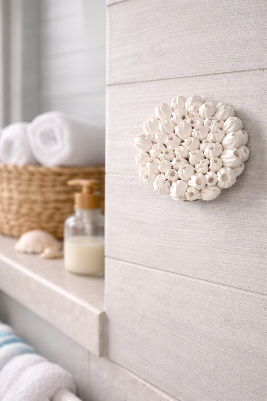 Barnacle Handmade Clay Wall Sculpture Ocean Art White Clay Coastal Decor - Image 8