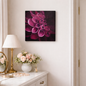 Pink Dahlia Chiaroscuro Floral Acrylic Painting Canvas Wall Art Dramatic Lighting Botanical Flower Home Decor