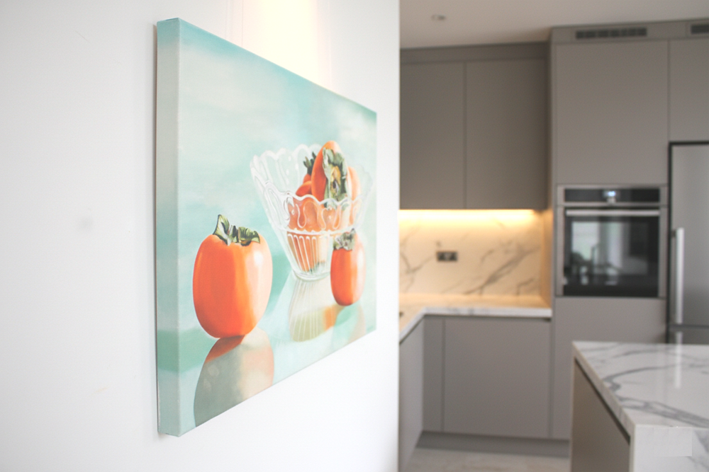 Persimmon Fruit Still Life Original Oil Painting - Fruit in Vintage Glass Bowl Art - Image 14