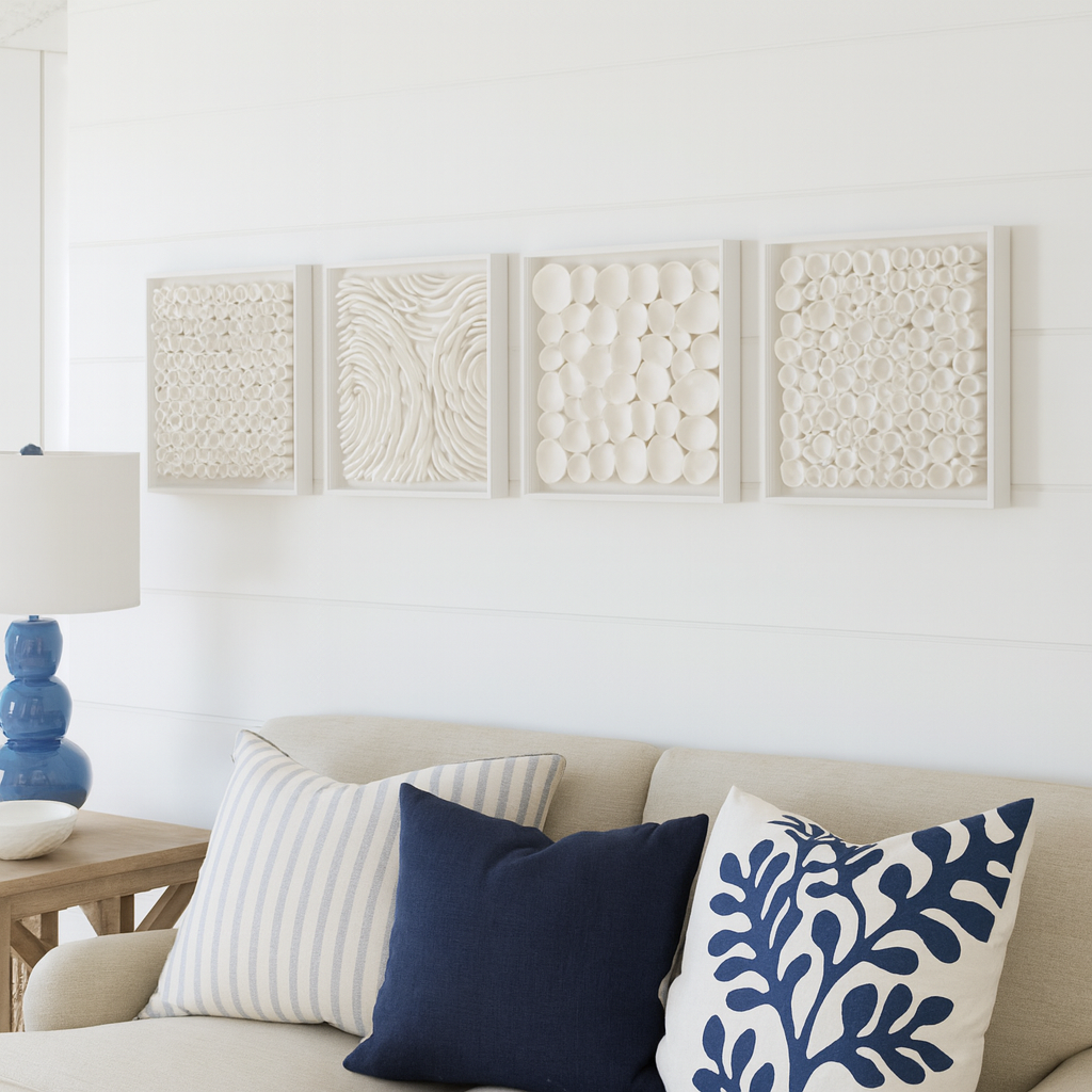 Beach House Coastal Decor Sea Textures Square Wall Sculptures, Set of 4 - Image 2