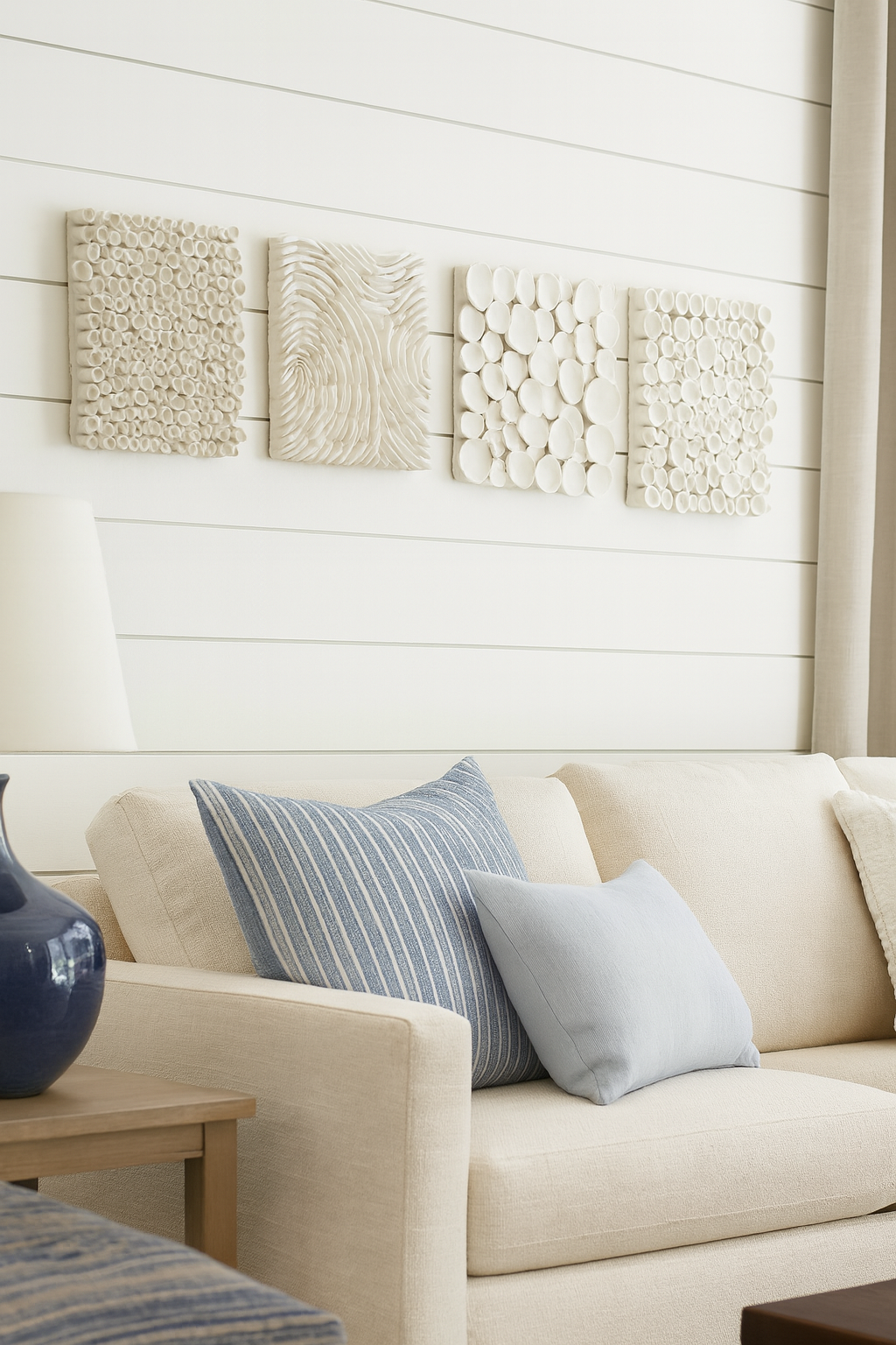 Beach House Coastal Decor Sea Textures Square Wall Sculptures, Set of 4 - Image 4