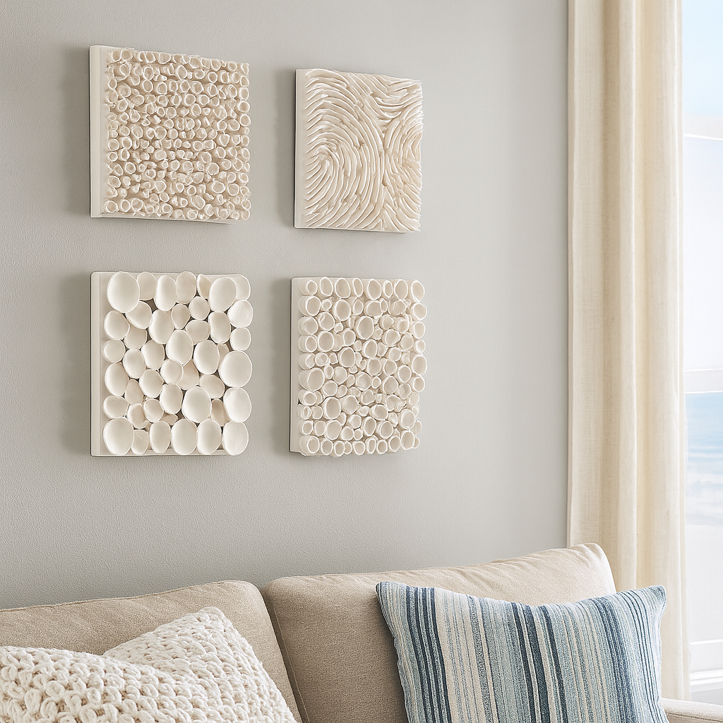 Beach House Coastal Decor Sea Textures Square Wall Sculptures, Set of 4 - Image 5
