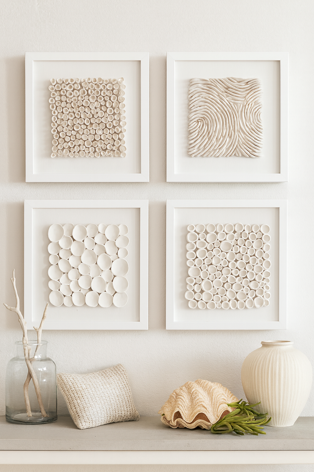 Beach House Coastal Decor Sea Textures Square Wall Sculptures, Set of 4 - Image 7