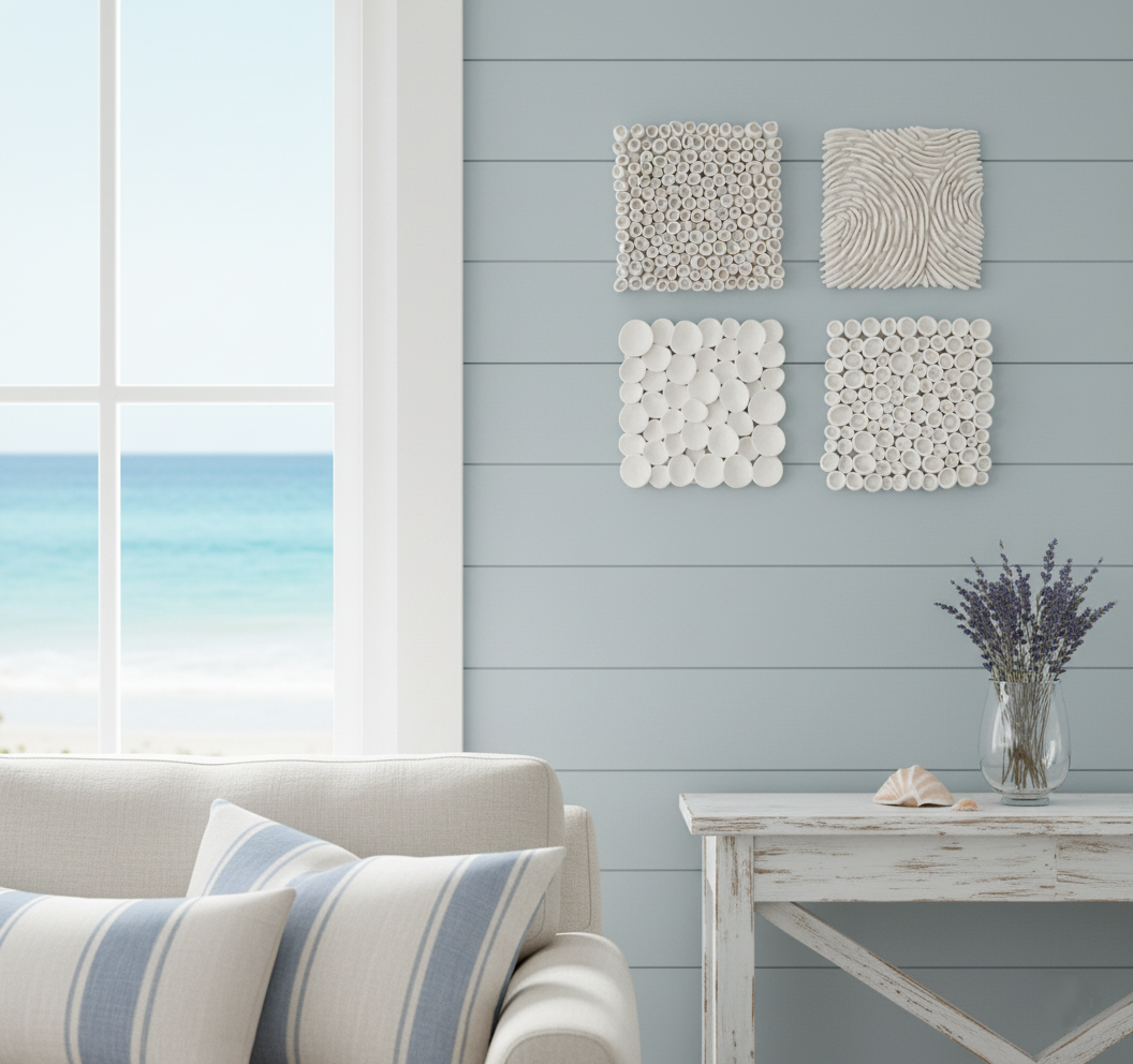 Beach House Coastal Decor Sea Textures Square Wall Sculptures, Set of 4 - Image 6