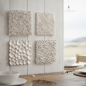 Beach House Coastal Decor Sea Textures Square Wall Sculptures, Set of 4