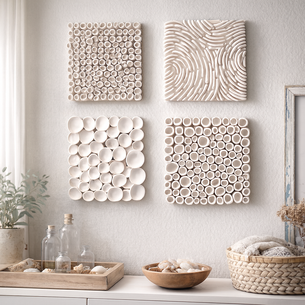 Beach House Coastal Decor Sea Textures Square Wall Sculptures, Set of 4 - Image 9