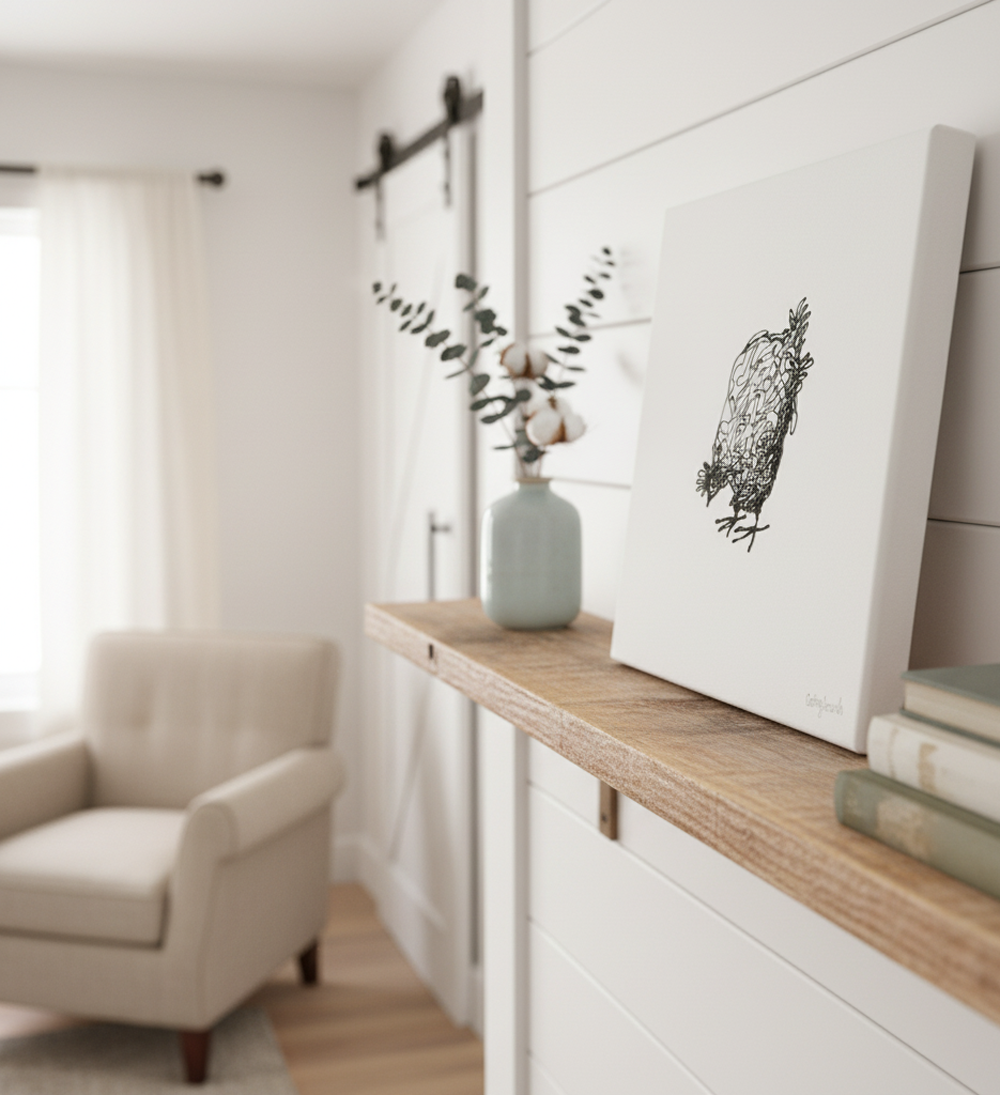 Chicken Original 3D Pen Art Minimalist Hen on Canvas - Textured Farmhouse Wall Art - Image 7