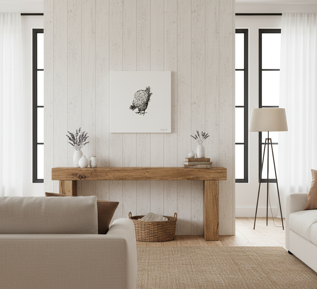 Chicken Original 3D Pen Art Minimalist Hen on Canvas - Textured Farmhouse Wall Art - Image 3