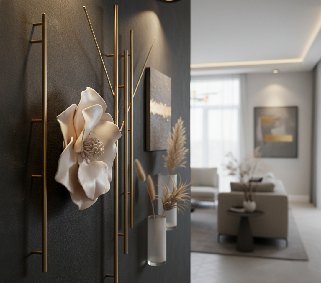 Magnolia Flower Sculpture Wall Art in Cream - Image 2