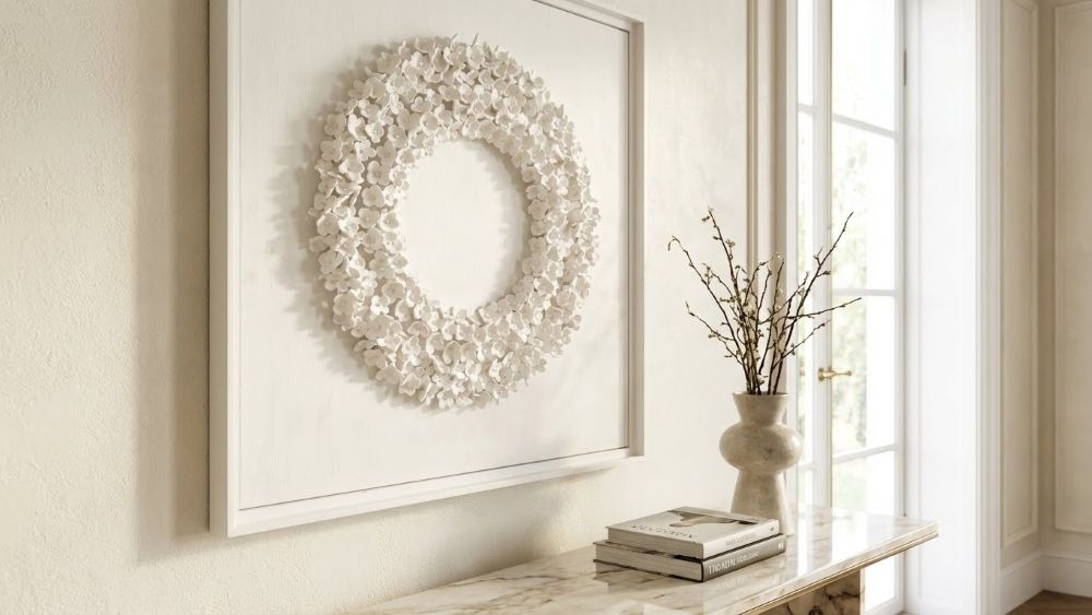 Framed Hydrangea 3D Textured Wall Art in White - Image 4