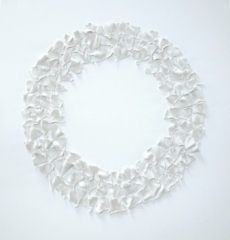 white on white clay ginkgo leaves on canvas, dimensional wall art for interior design.