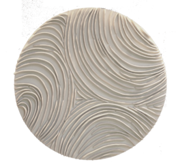 round textured clay wall art panel in off-white, art commission for hotel interior design project.