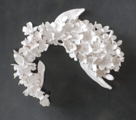 forget-me-not hand-sculpted dimensional white wall sculpture in freeform