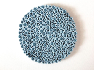 Textured wall art sculpture commissioned art in blue for coastal home. Available in custom colors and sizes. Ideal for interior design projects.