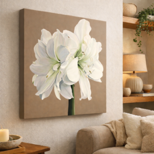 Realistic Amaryllis Flower Painting Original Floral Art Modern Botanical Decor Black & White Artwork