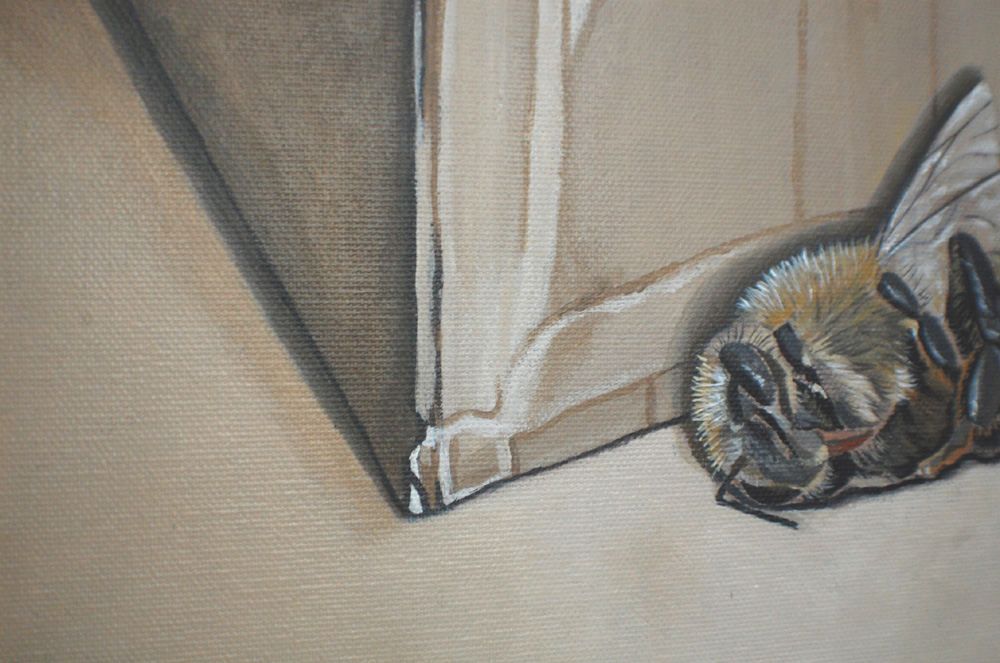 Surreal Dead Bee & Box Still Life Environmental Thought-Provoking Wall Art Original Painting - Image 10