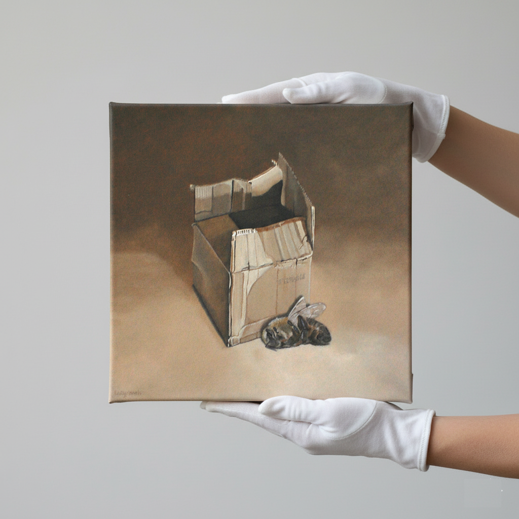 Surreal Dead Bee & Box Still Life Environmental Thought-Provoking Wall Art Original Painting