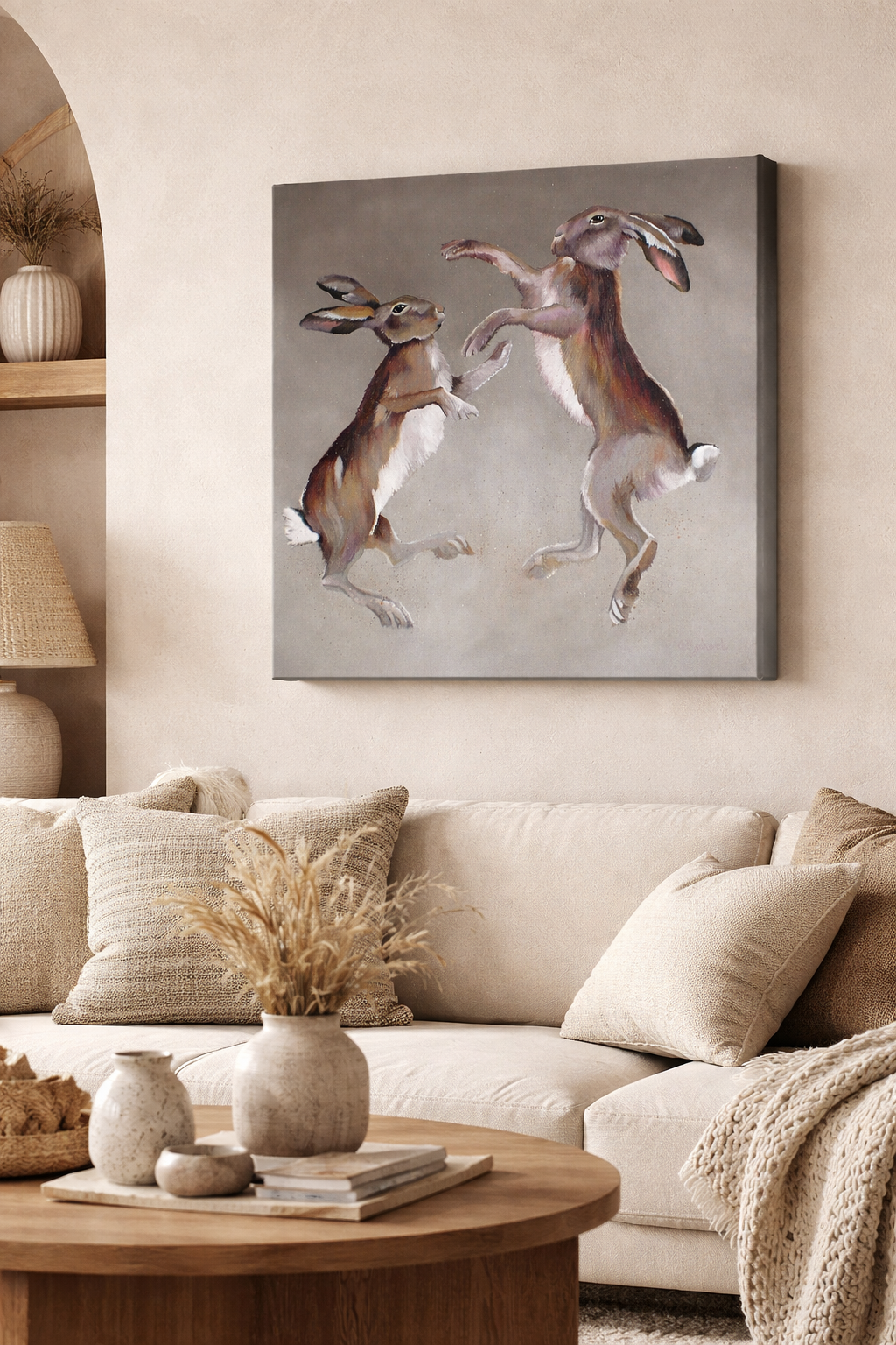 Boxing Mad March Spring Hares Painting, Wildlife Nature Wall Art - Image 3