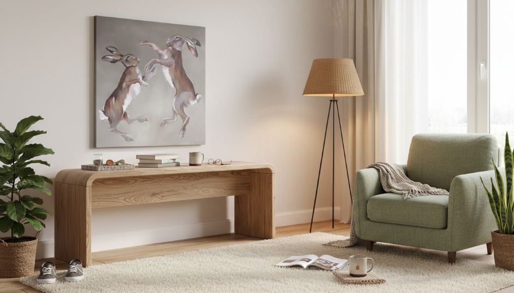 Boxing Mad March Spring Hares Painting, Wildlife Nature Wall Art - Image 4