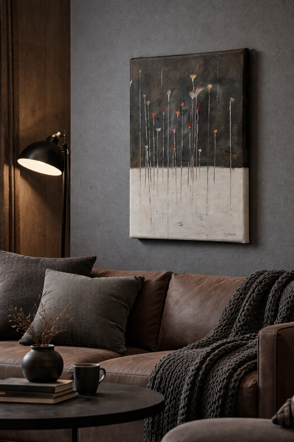 Flower Art Abstract in Black and White with Vibrant Color Accents - Image 4