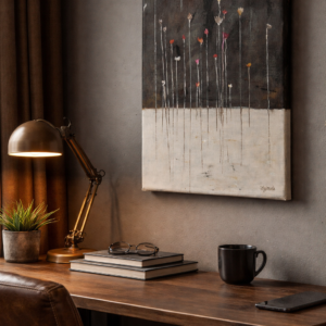 Flower Art Abstract in Black and White with Vibrant Color Accents