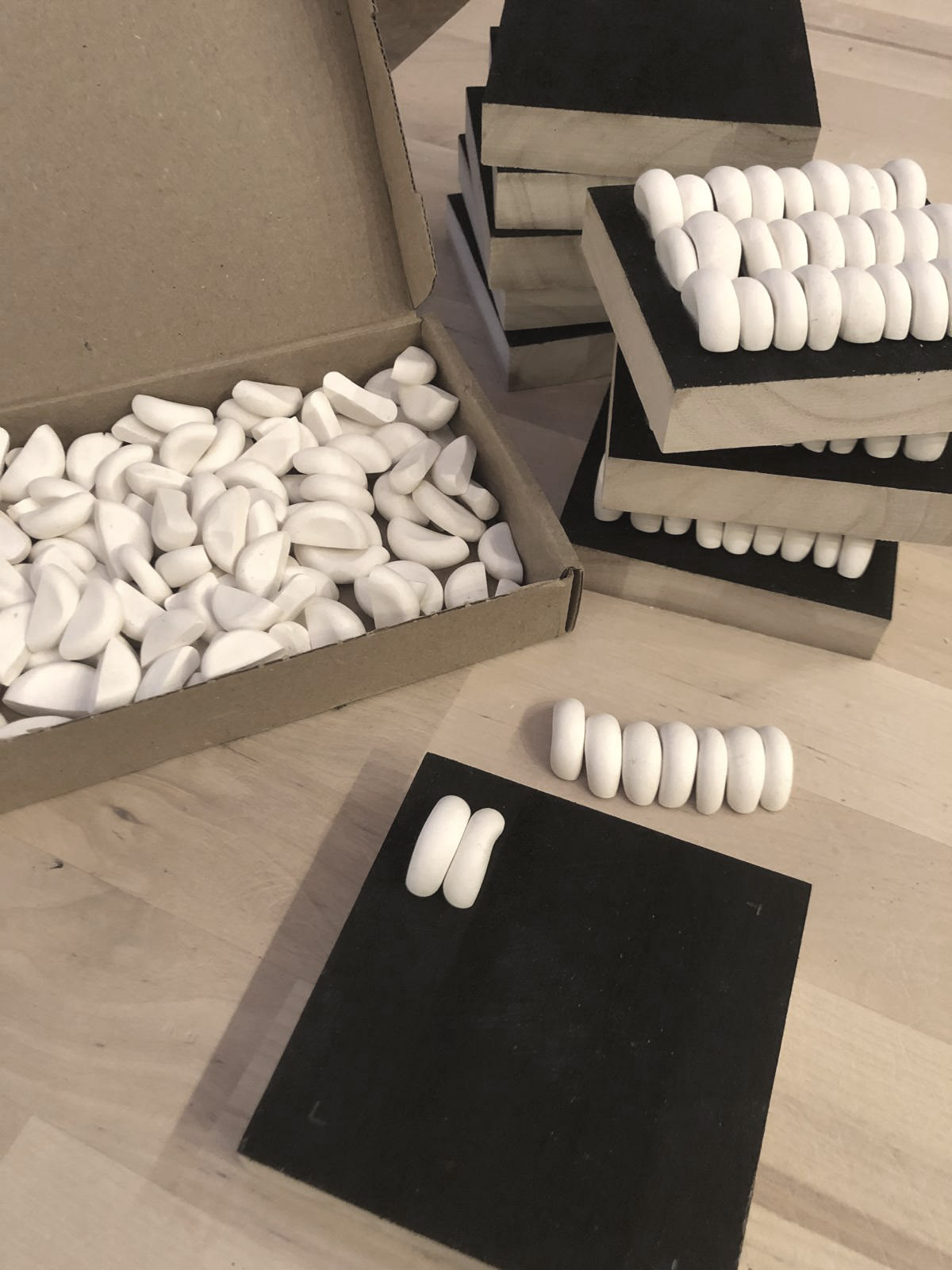 Clay Pebbles on Wood Blocks Installation Art - Image 6