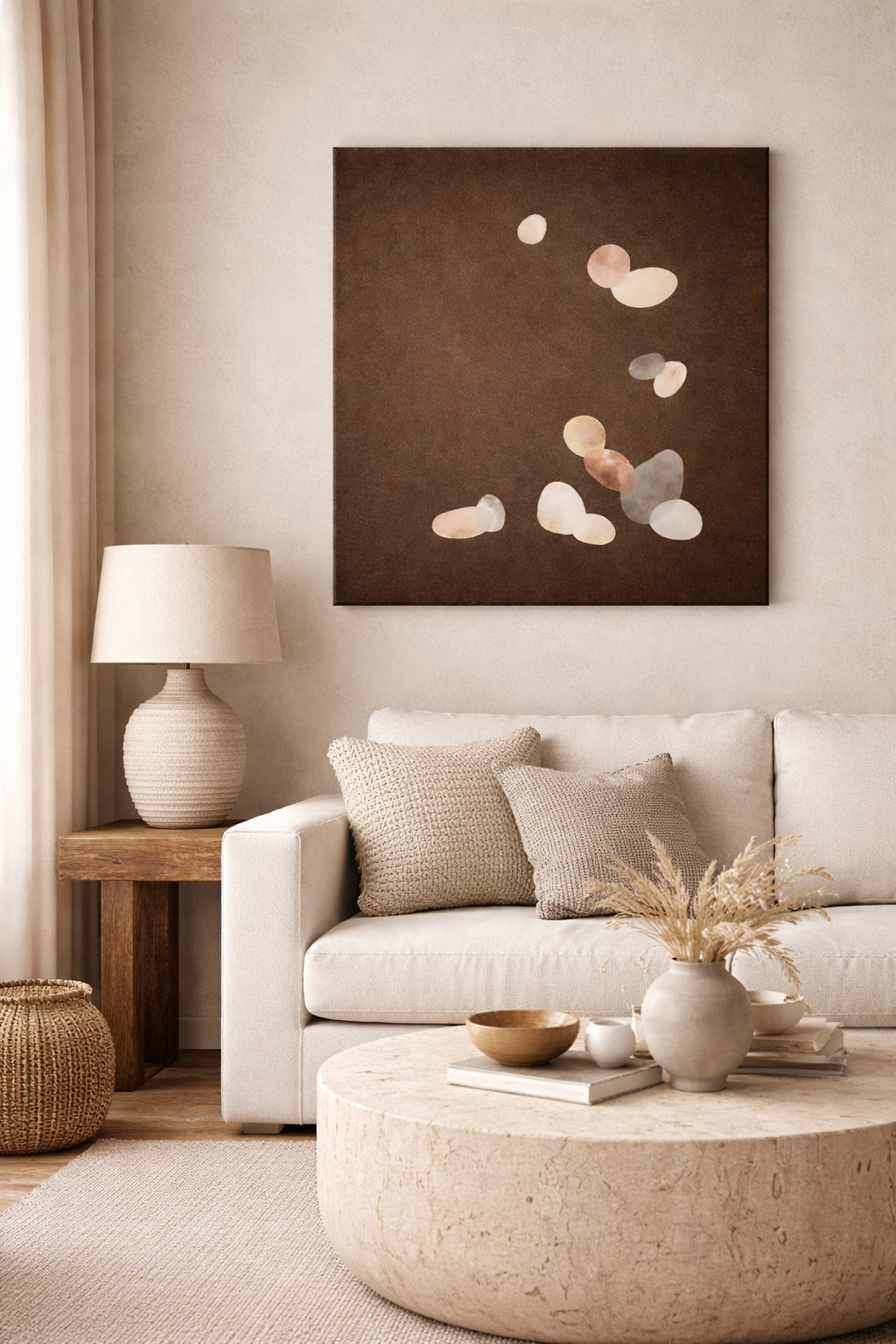 Scandi Minimalist Abstract Painting Neutral Tones Japandi Wall Art, Large Organic Modern Canvas - Image 2
