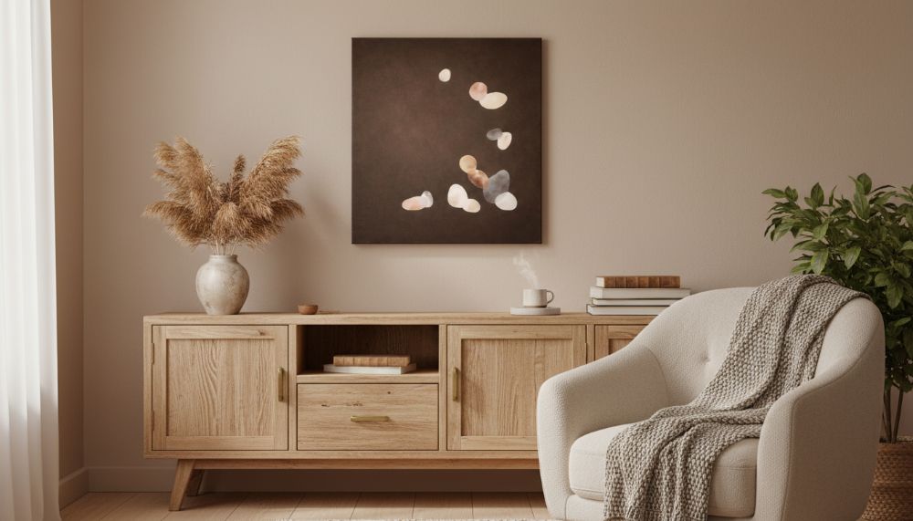 Scandi Minimalist Abstract Painting Neutral Tones Japandi Wall Art, Large Organic Modern Canvas