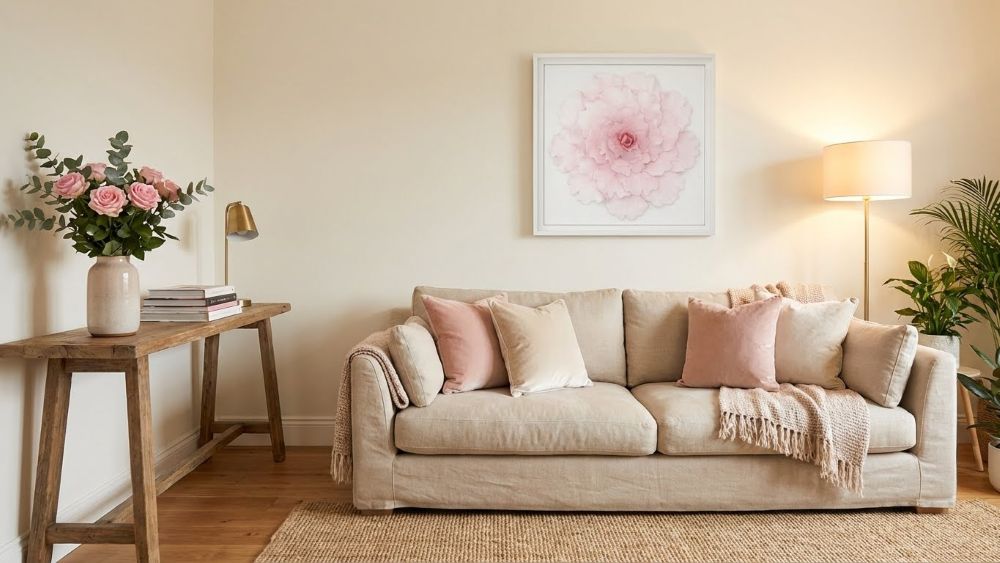 Framed Clay Peony Wall Art – Blush Pink Floral Sculpture, Handmade 3D Flower Decor - Image 4