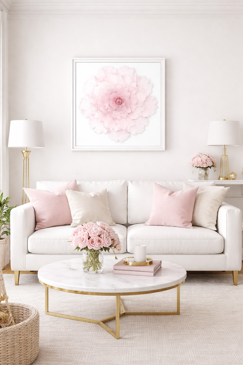 Framed Clay Peony Wall Art – Blush Pink Floral Sculpture, Handmade 3D Flower Decor - Image 2