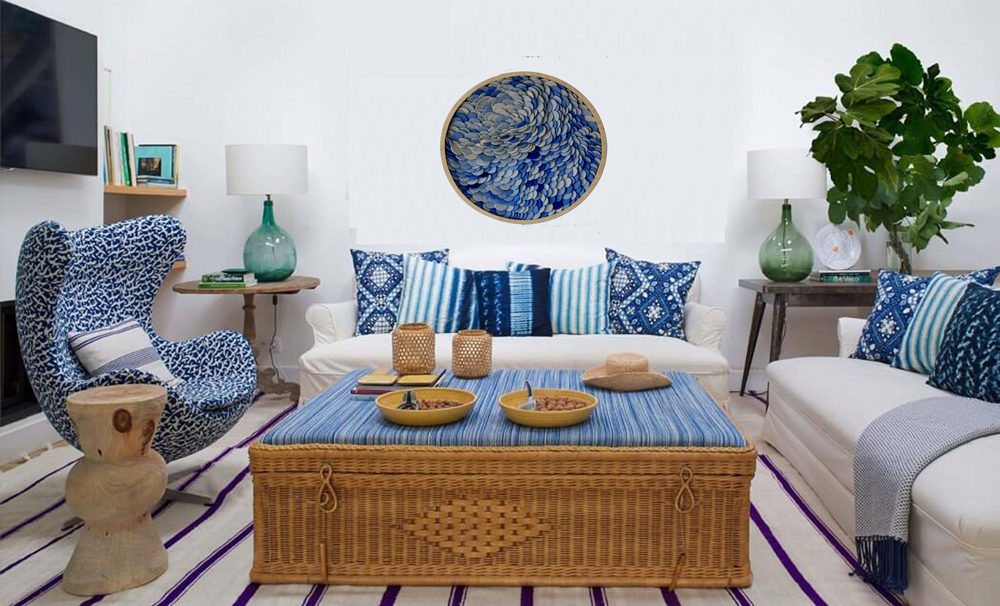 Ocean Ripple Abstract Art: Layered Blue Disc Sculpture, Modern Textured Wall Hanging, Unique Coastal Home Decor - Image 6