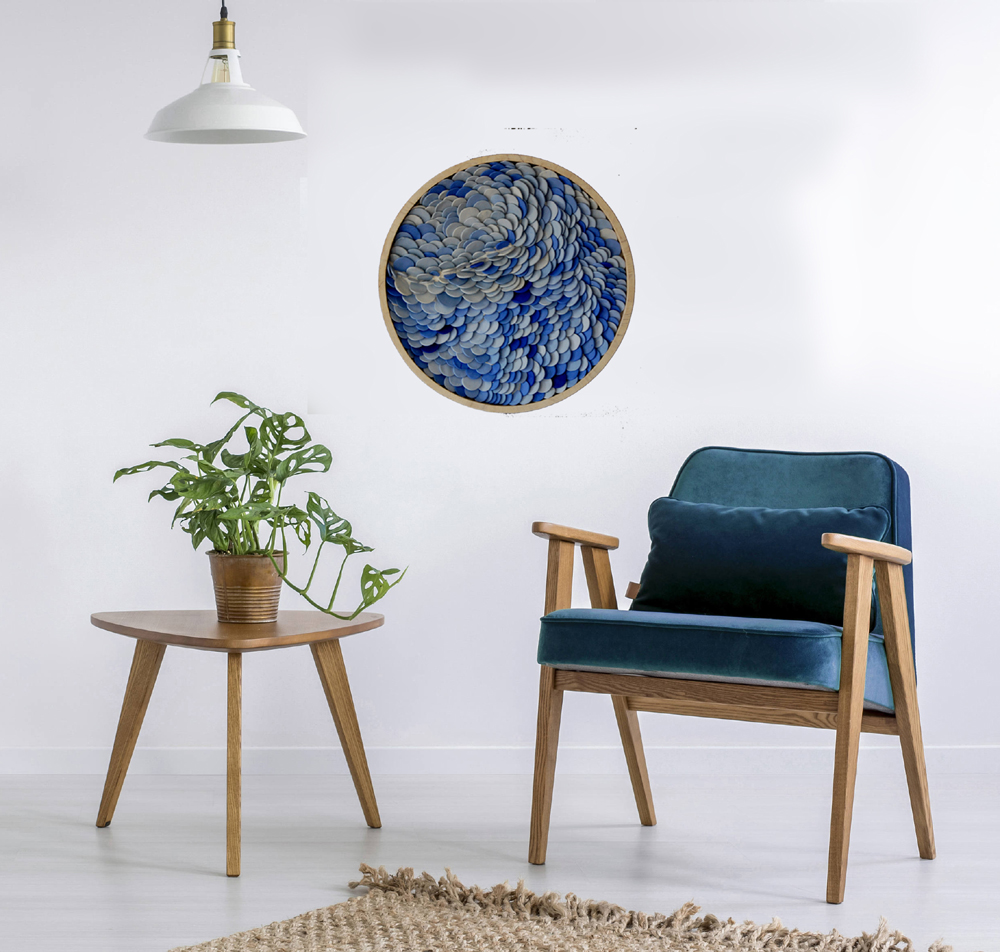 Ocean Ripple Abstract Art: Layered Blue Disc Sculpture, Modern Textured Wall Hanging, Unique Coastal Home Decor - Image 7