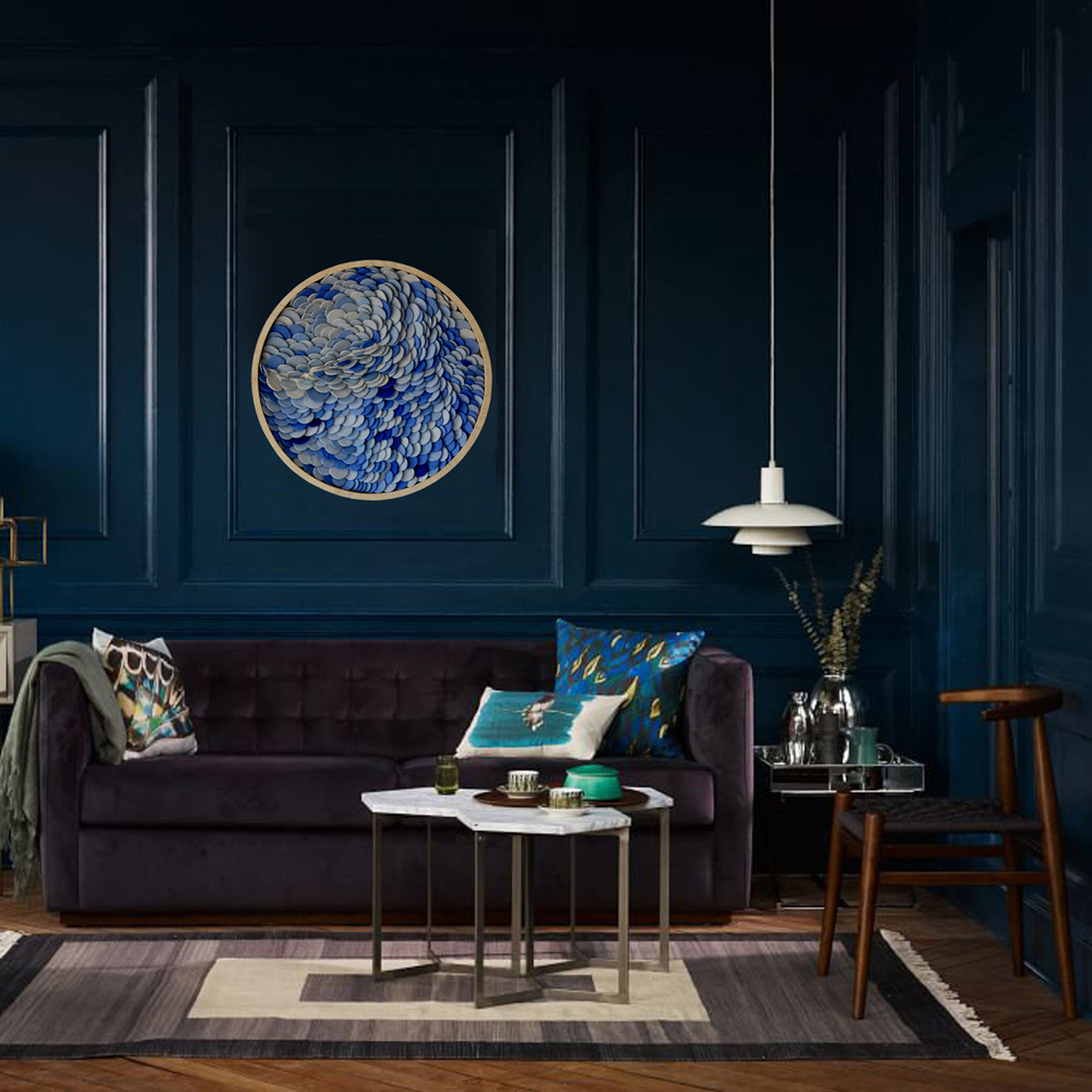 Ocean Ripple Abstract Art: Layered Blue Disc Sculpture, Modern Textured Wall Hanging, Unique Coastal Home Decor - Image 8