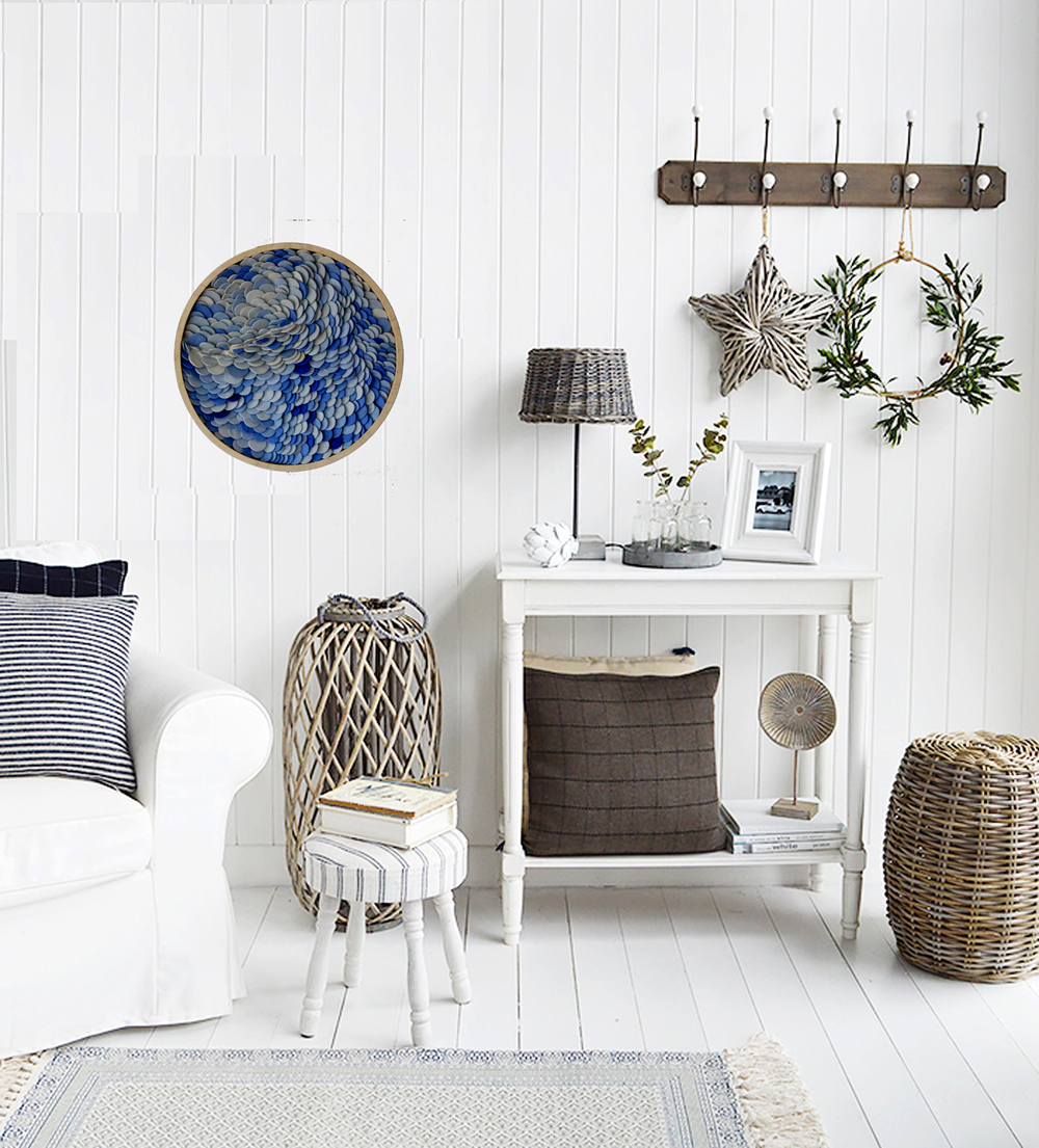 Ocean Ripple Abstract Art: Layered Blue Disc Sculpture, Modern Textured Wall Hanging, Unique Coastal Home Decor - Image 9