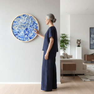 Ocean Ripple Abstract Art: Layered Blue Disc Sculpture, Modern Textured Wall Hanging, Unique Coastal Home Decor