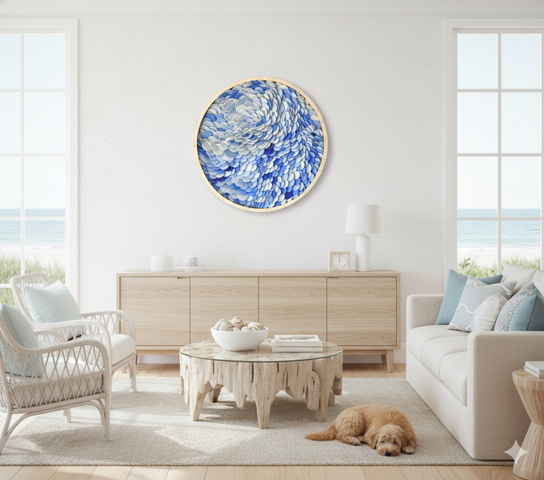 Ocean Ripple Abstract Art: Layered Blue Disc Sculpture, Modern Textured Wall Hanging, Unique Coastal Home Decor - Image 13