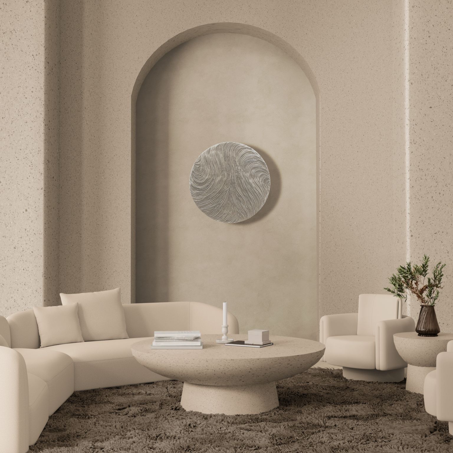 Biomorphic Parametric Off-White Tondo Round Clay Dimensional Wall Art - Image 8