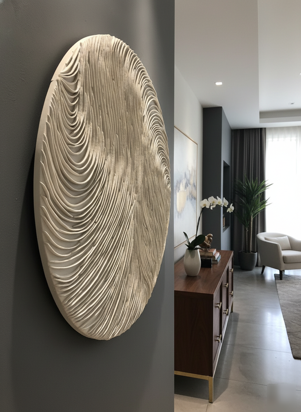 Biomorphic Parametric Off-White Tondo Round Clay Dimensional Wall Art - Image 5