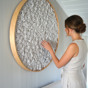 Round Textured Dimensional White Clay Wall Art, Ocean Inspired Sea Textures
