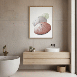 Sea Urchin Textured Bathroom Wall Art Decor, Pastel Colors
