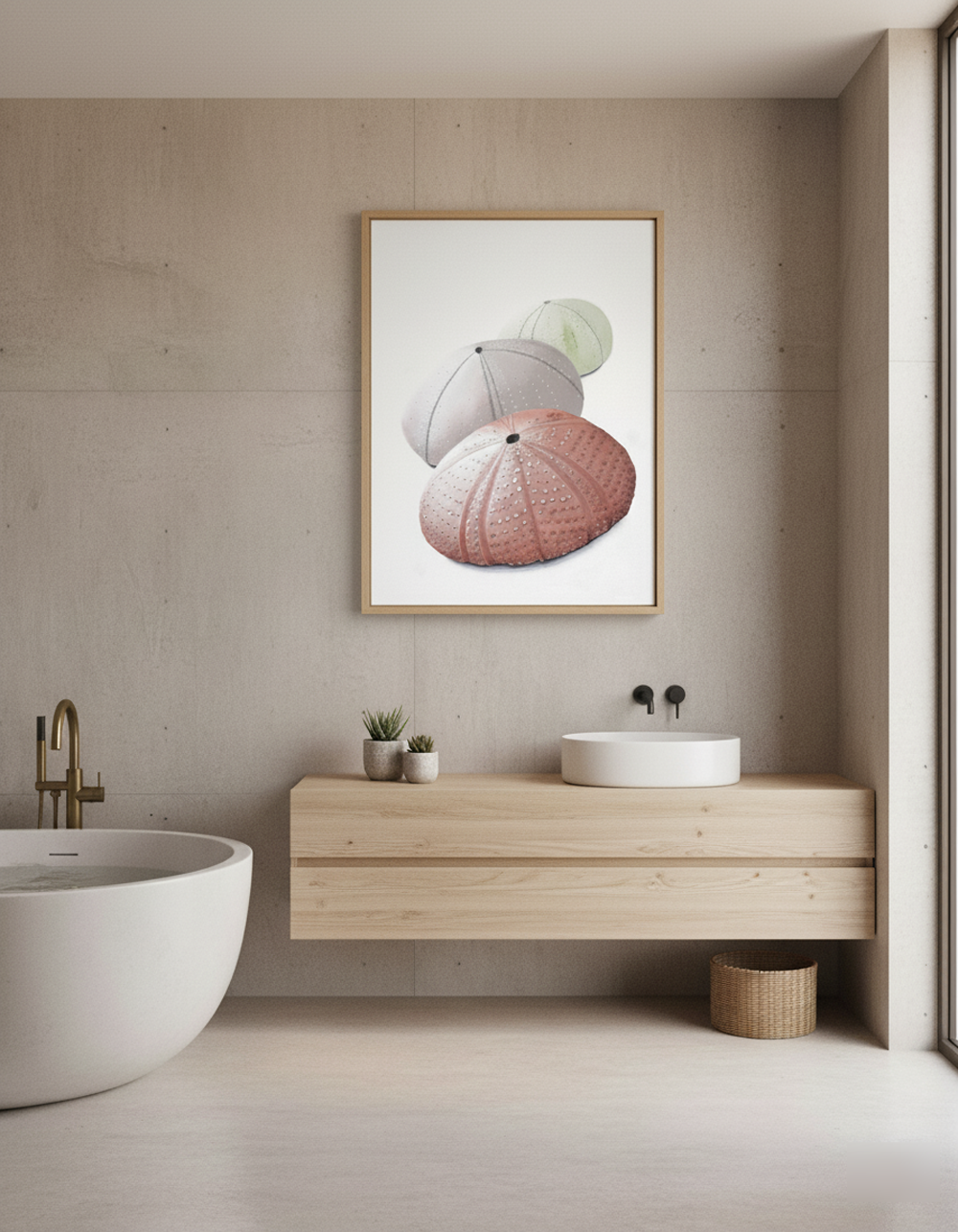 Sea Urchin Textured Bathroom Wall Art Decor, Pastel Colors