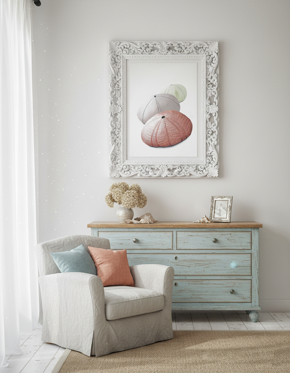 Sea Urchin Textured Bathroom Wall Art Decor, Pastel Colors - Image 2