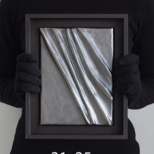 Modern Textured Metallic Plaster Relief Abstract Silver Art in Black Frame